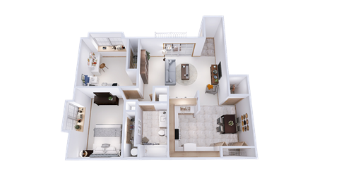 Floor plan for 2 beds, 1 bath, 988 sqft